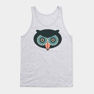 THERE BE OWLS Big Staring Owl Forest Bird Black Blue Eyes Pink Beak - UnBlink Studio by Jackie Tahara Tank Top